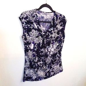 Cleo Women's Purple & White Floral & Lace Print Crossover V-Neckline Front Top